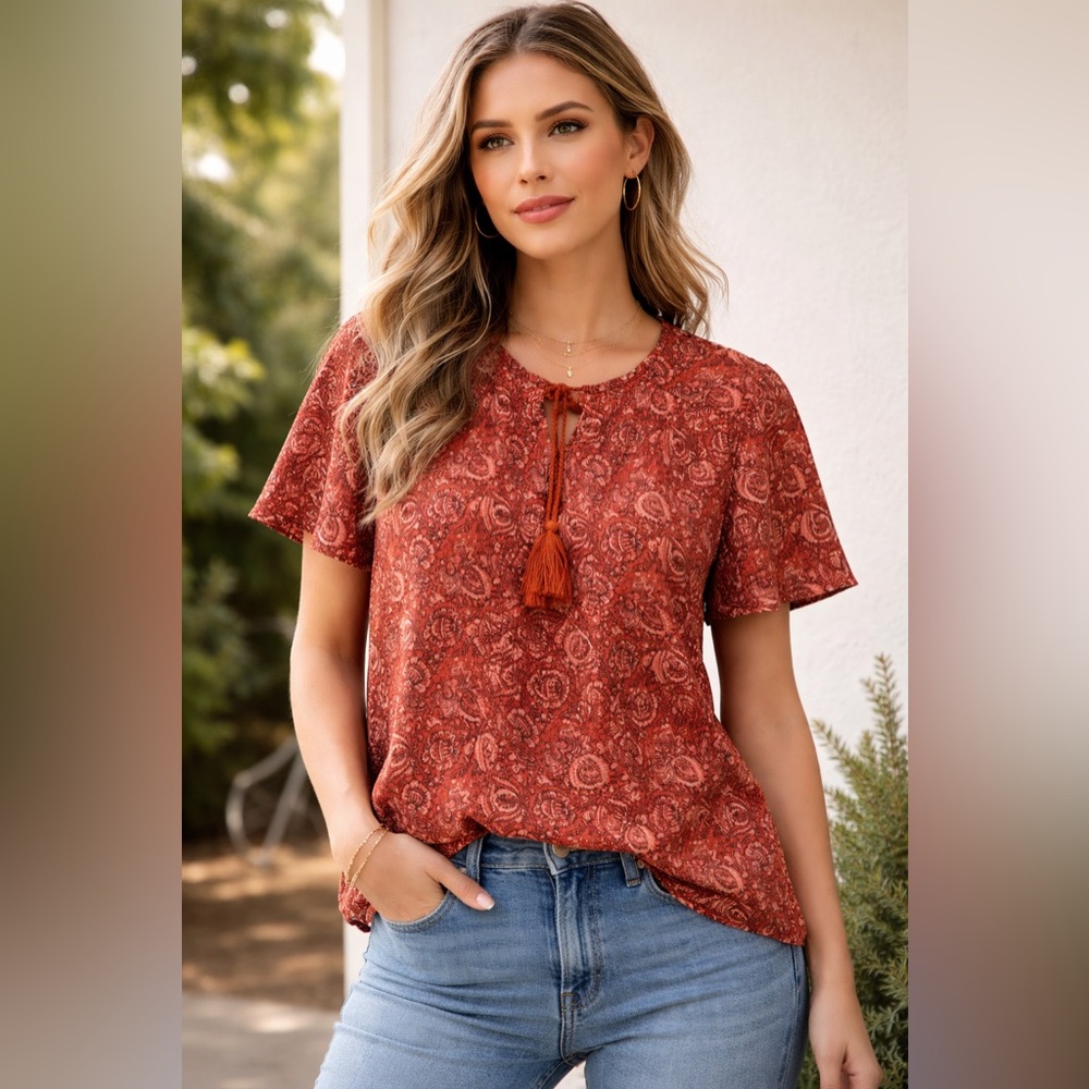 NEW Lucky Brand women’s boho paisley blouse